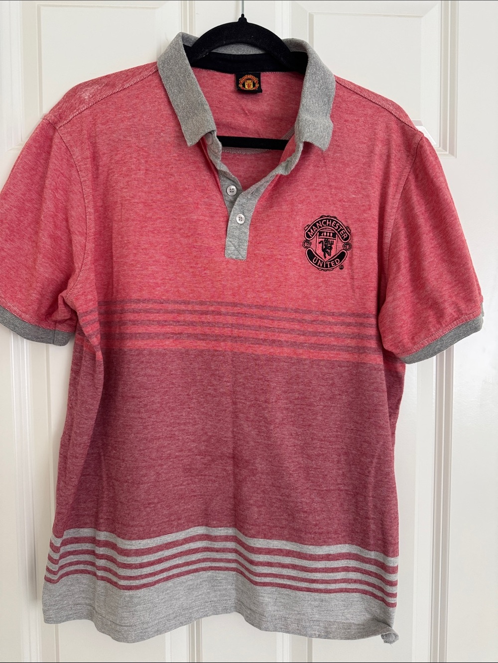 Manchester United Men's Red Heather Polo with Grey Trim